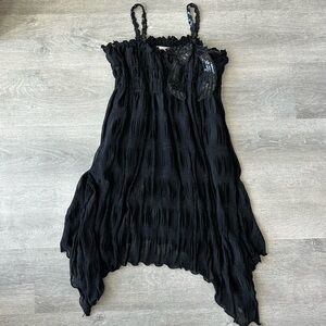 VNTG Y2K Black Crinkle babydoll Mini Dress Sequin Bow